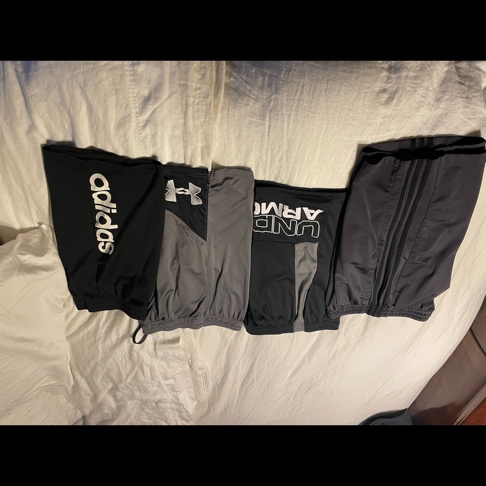 4 pair Youth Lg Adidas and Under Armor Athletic Shorts
